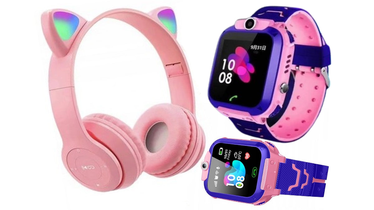 SMARTWATCH Pink + CAT EARS HEADPHONES BABY WATCH + CAT EARS