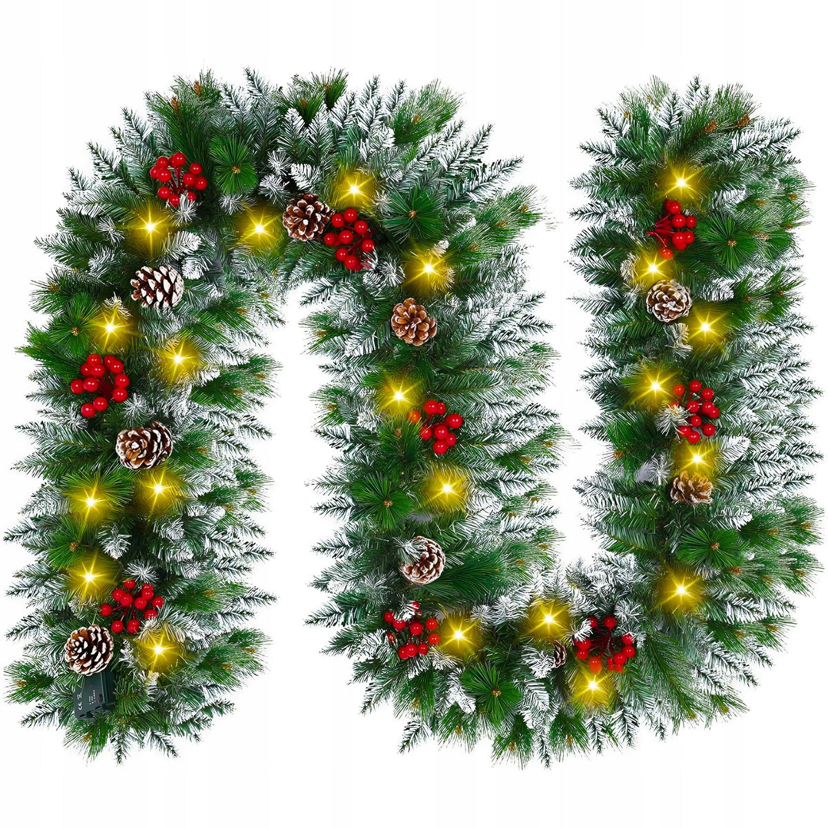 SNOW-COVERED CHRISTMAS TREE GARLAND LED LIGHTS ROWAN CONES CHAIN 300CM