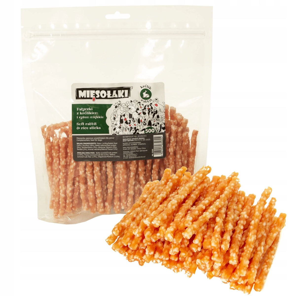 SOFT RABBIT STICKS WITH RICE 500g - DOG TREATS