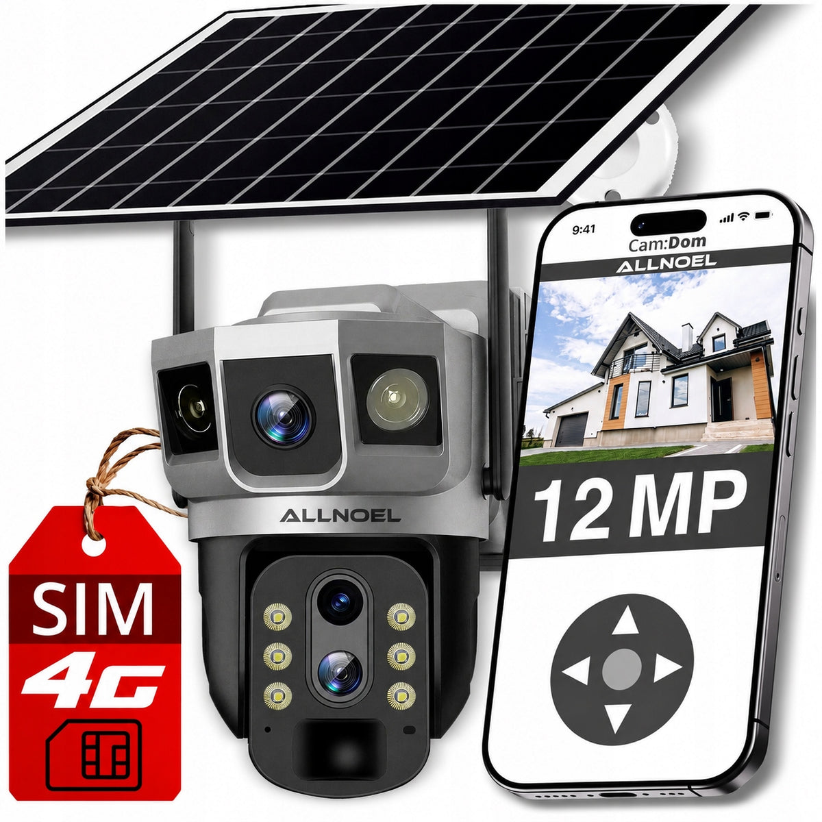 SOLAR CAMERA ROTARY 3 LENSES 12MPx FOR SIM CARD 4G 10x ZOOM