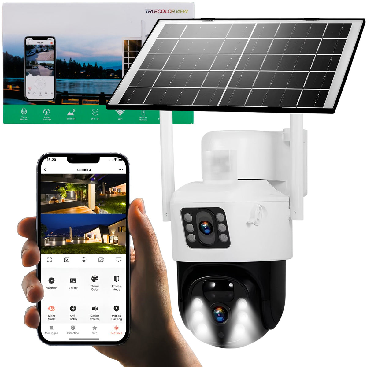 SOLAR CAMERA ROTATING 4G LTE WIFI 6MP UHD PANEL 7W WHITE