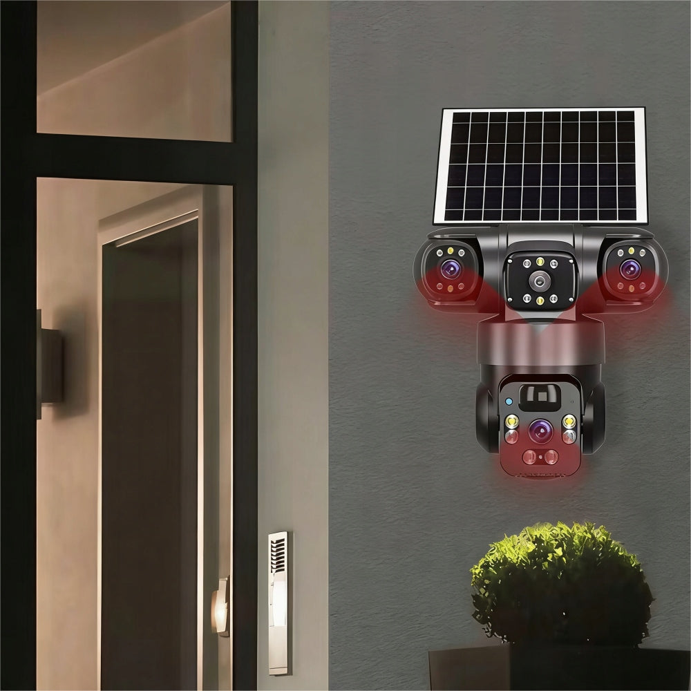 SOLAR CAMERA WiFi OUTDOOR THREE LENS HD 3X4MP CARD Packaging status original