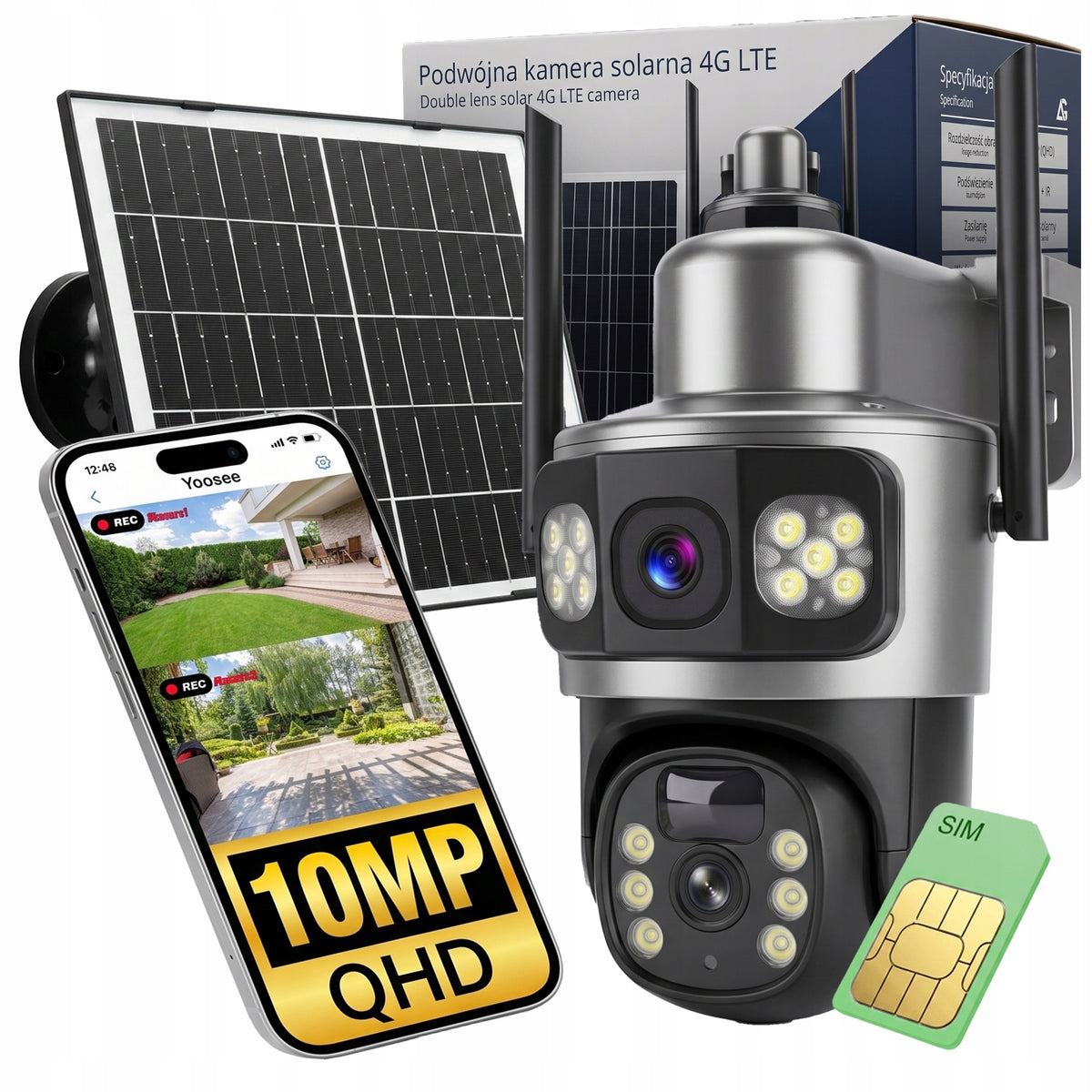 SOLAR IP CAMERA ROTATING OUTDOOR WIRELESS 4G 10MP + SIM CARD