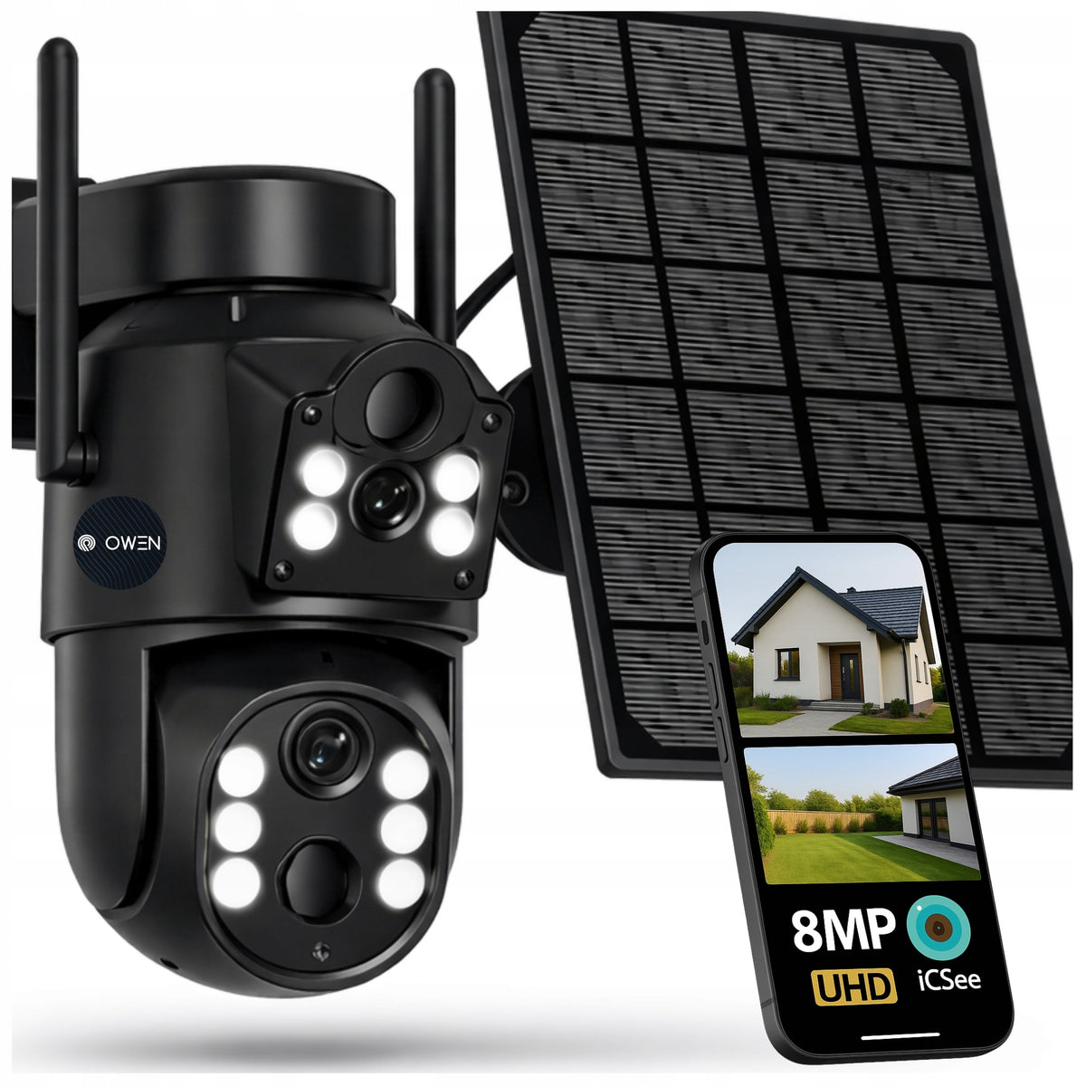 SOLAR OUTDOOR CAMERA WIFI IP DOUBLE SMART 8MP QHD 8MP ZOOM TRACKING