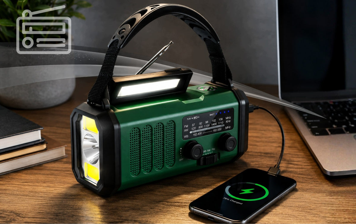 SOLAR PORTABLE RADIO FOR CONSTRUCTION CRANK 10000 mAh SOS FLASHLIGHT POWERBANK Packaging status original