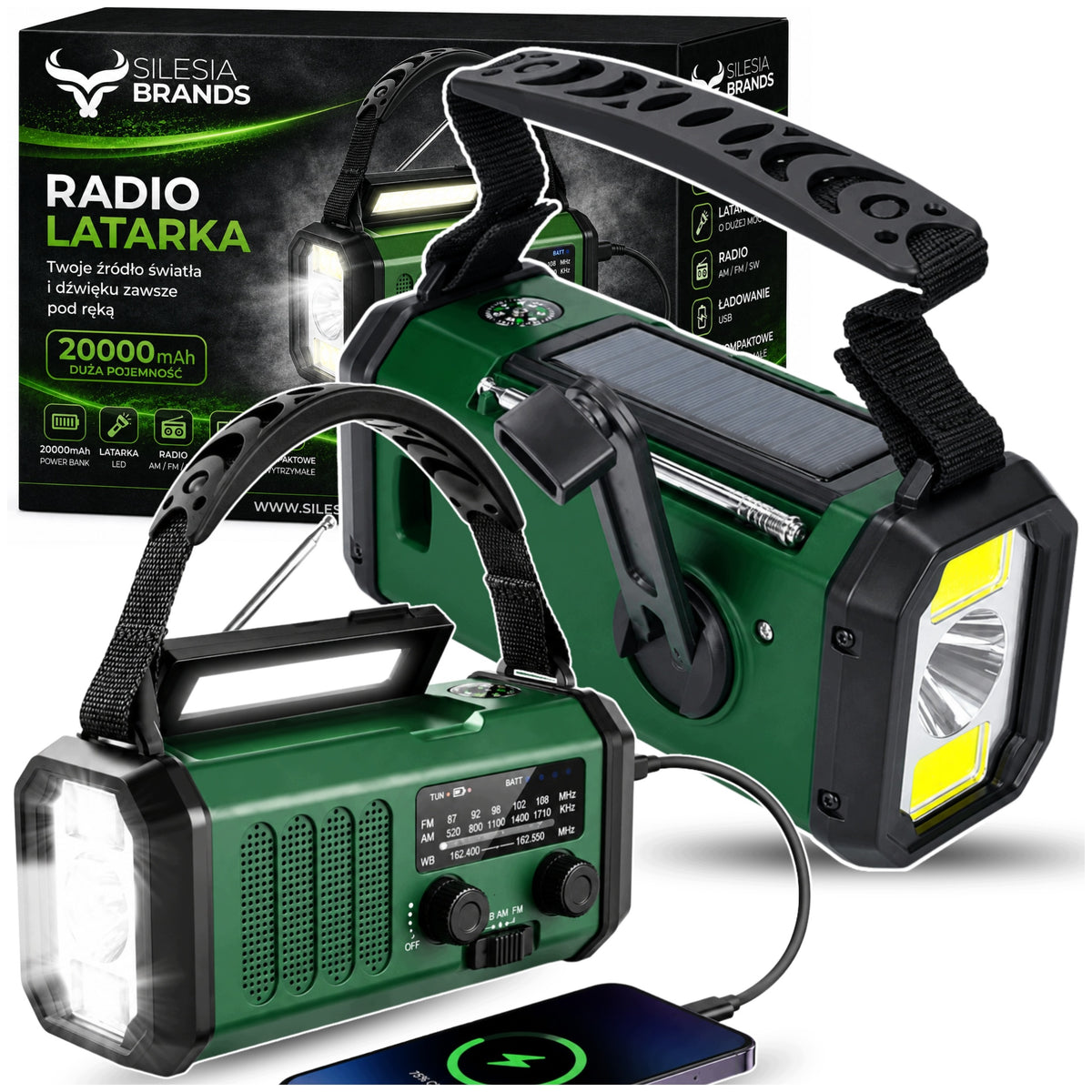 SOLAR PORTABLE RADIO FOR CONSTRUCTION CRANK 20000 mAh SOS FLASHLIGHT POWERBANK