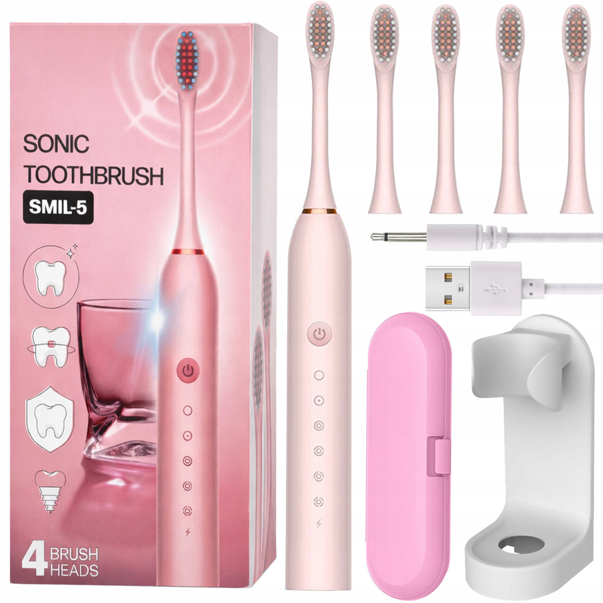 SONIC TOOTHBRUSH CASE 4 TIPS Electric 6 MODES SET