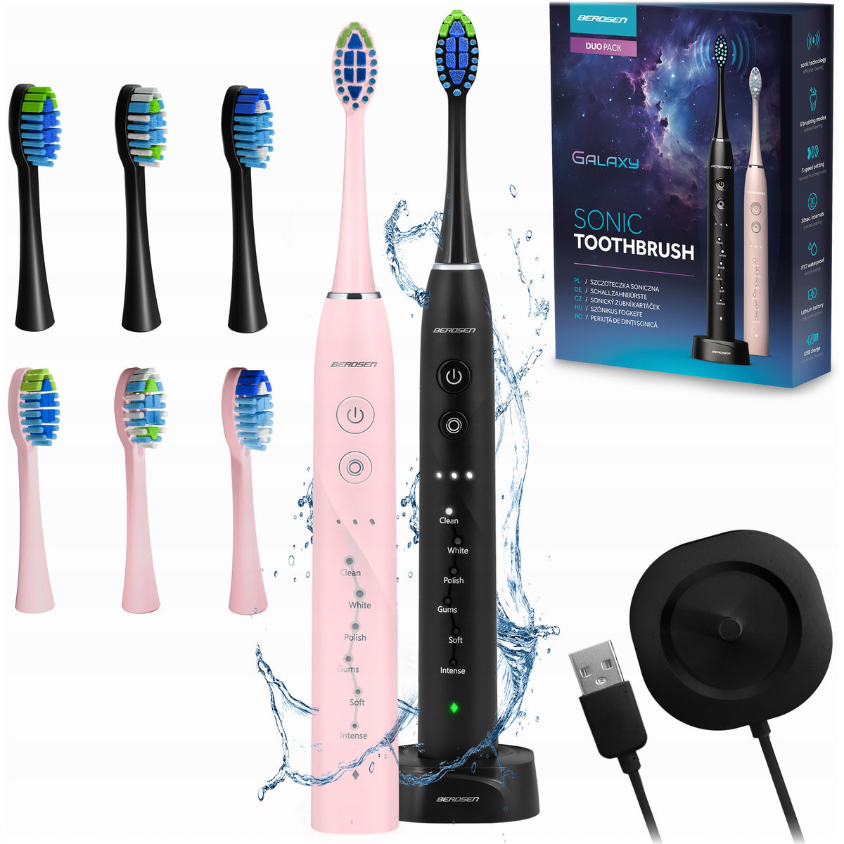 SONIC TOOTHBRUSH ELECTRIC SET OF 2 BERDSEN DUO GALAXY