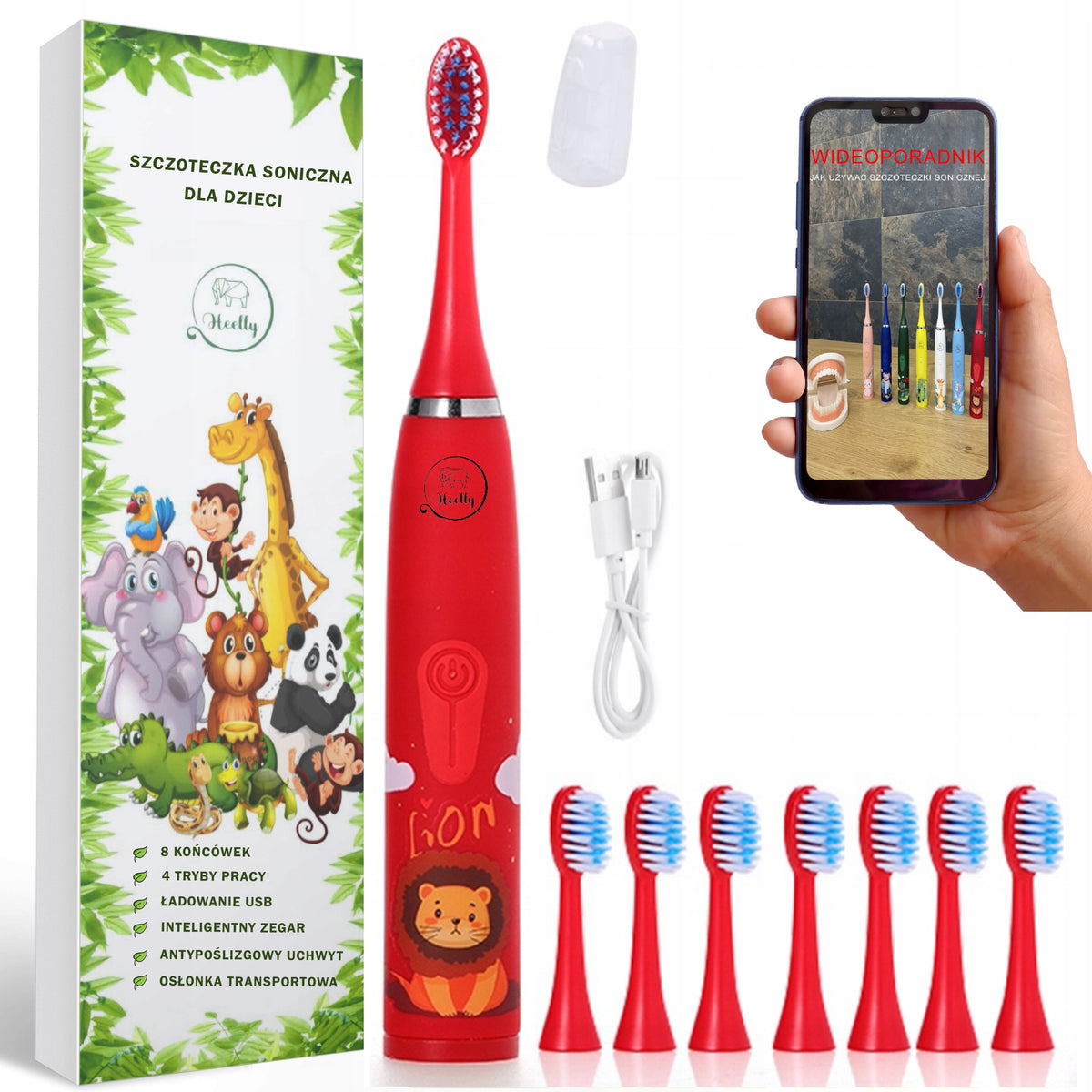 SONIC TOOTHBRUSH FOR CHILDREN ELECTRIC TOOTHBRUSH LION RED HEELLY