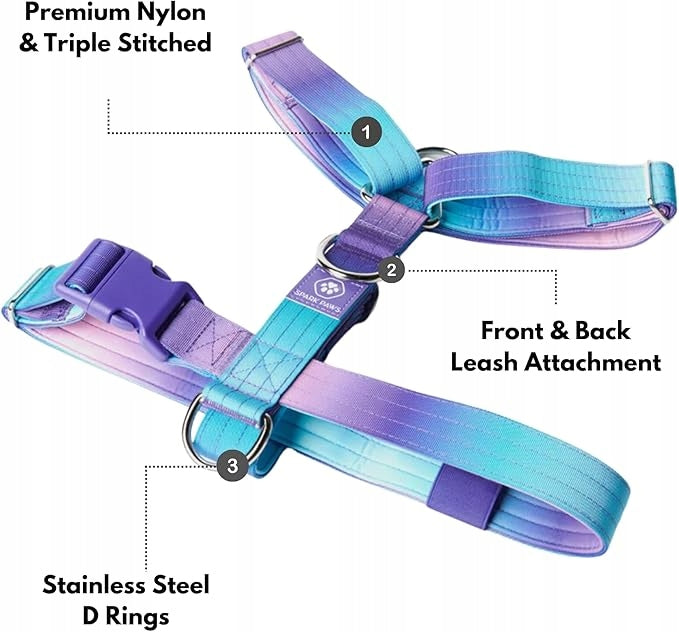 SPARK PAWS DOG HARNESS ADJUSTABLE GRADIENT BLUE PURPLE SIZE M