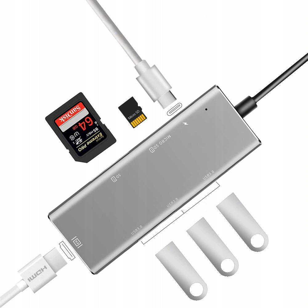 SPLITTER ADAPTER USB-C HUB USB 7in1 MICROSD HDMI 4K FOR MACBOOK Packaging status original