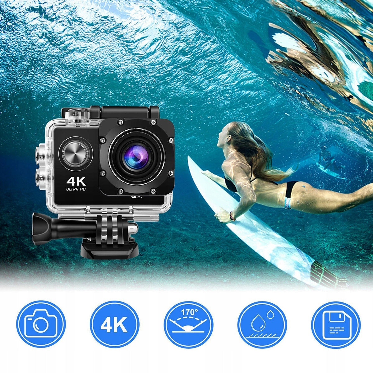 SPORTS CAMERA 4K 20MP WIFI WATERPROOF 30M IP68 Packaging status original