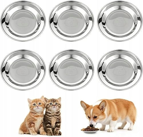 STAINLESS STEEL FLAT CAT BOWLS FOR WATER FOOD 6 PACK