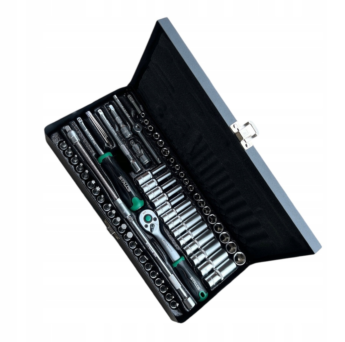 STALCO SOCKET WRENCH SET WITH RATCHET 1/4” 67 ELEMENTS METAL BOX