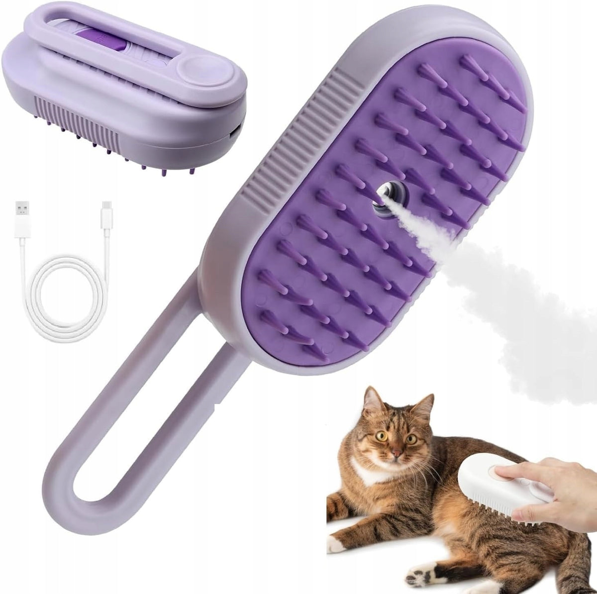 STEAM BRUSH FOR DOG AND CAT MASSAGE PURPLE COMFORTABLE STEAM CONTAINER