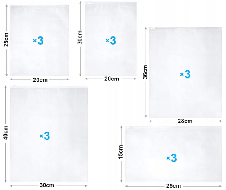 STRING BAGS FOR CLOTHING AKCESORIA TRAVEL TRANSPARENT SET OF 15 PIECES Packaging status original