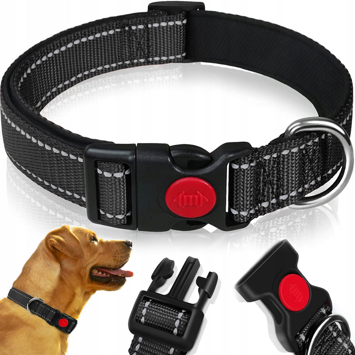 STRONG ADJUSTABLE REFLECTIVE COLLAR FOR CAT DOG WITH ENGRAVING ROS. L 44-64cm Brand no brand