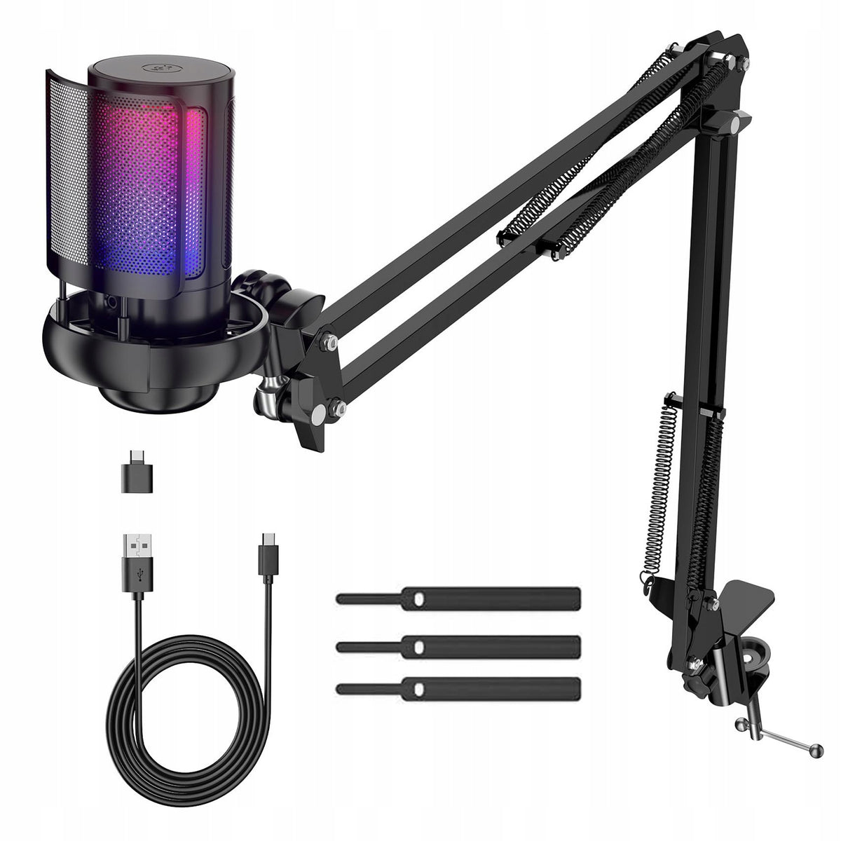 STUDIO MICROPHONE USB JACK CONDENSER GAMING SET POP FILTER TRIPOD