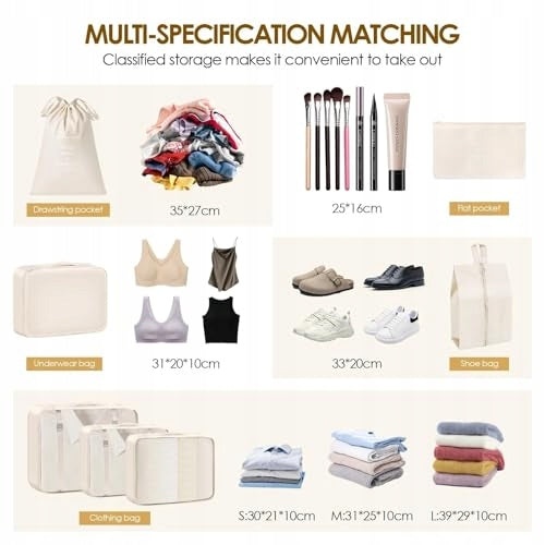 SUITCASE ORGANIZERS SET OF 7 PIECES TRAVEL FABRIC UNIVERSAL FOR HOME Color multicolor