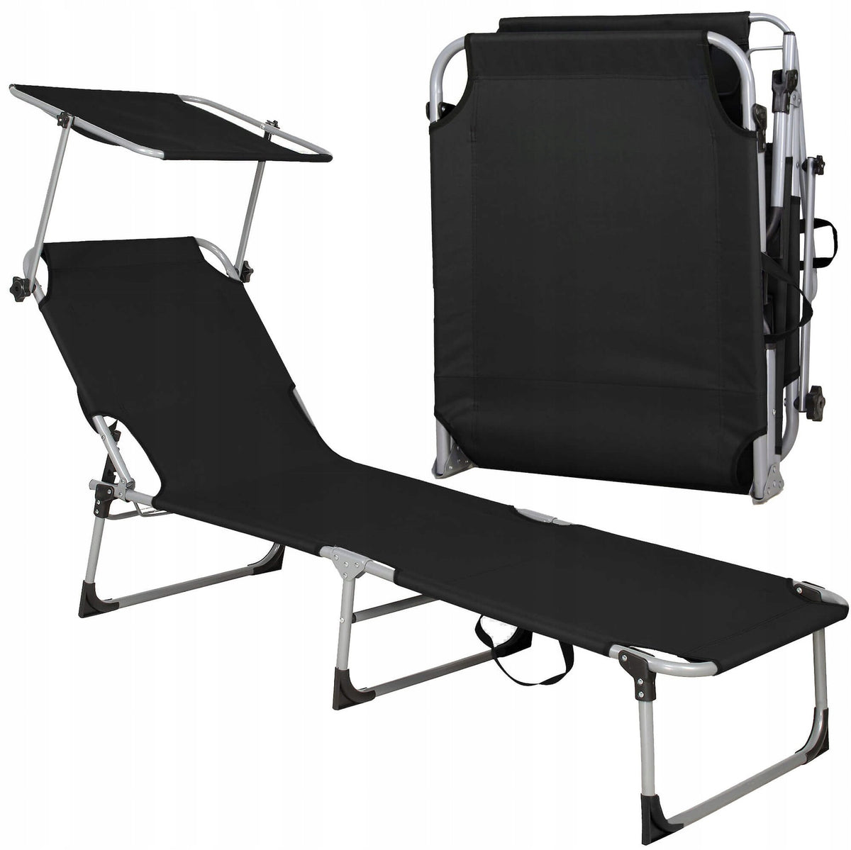 SUN LOUNGER BEACH CHAIR CANOPY FOLDING COUCH WITH VISOR FOR TERRACE BALCONY