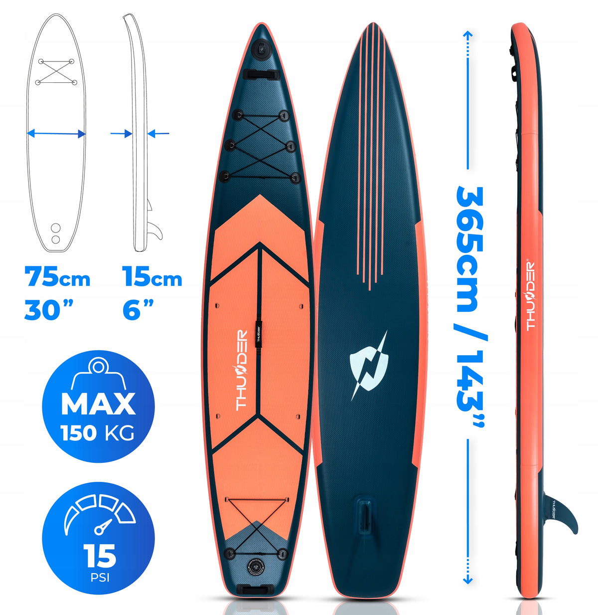 SUP board pumped for swimming paddle board 365 cm seat GoPro THUNDER Packaging status original