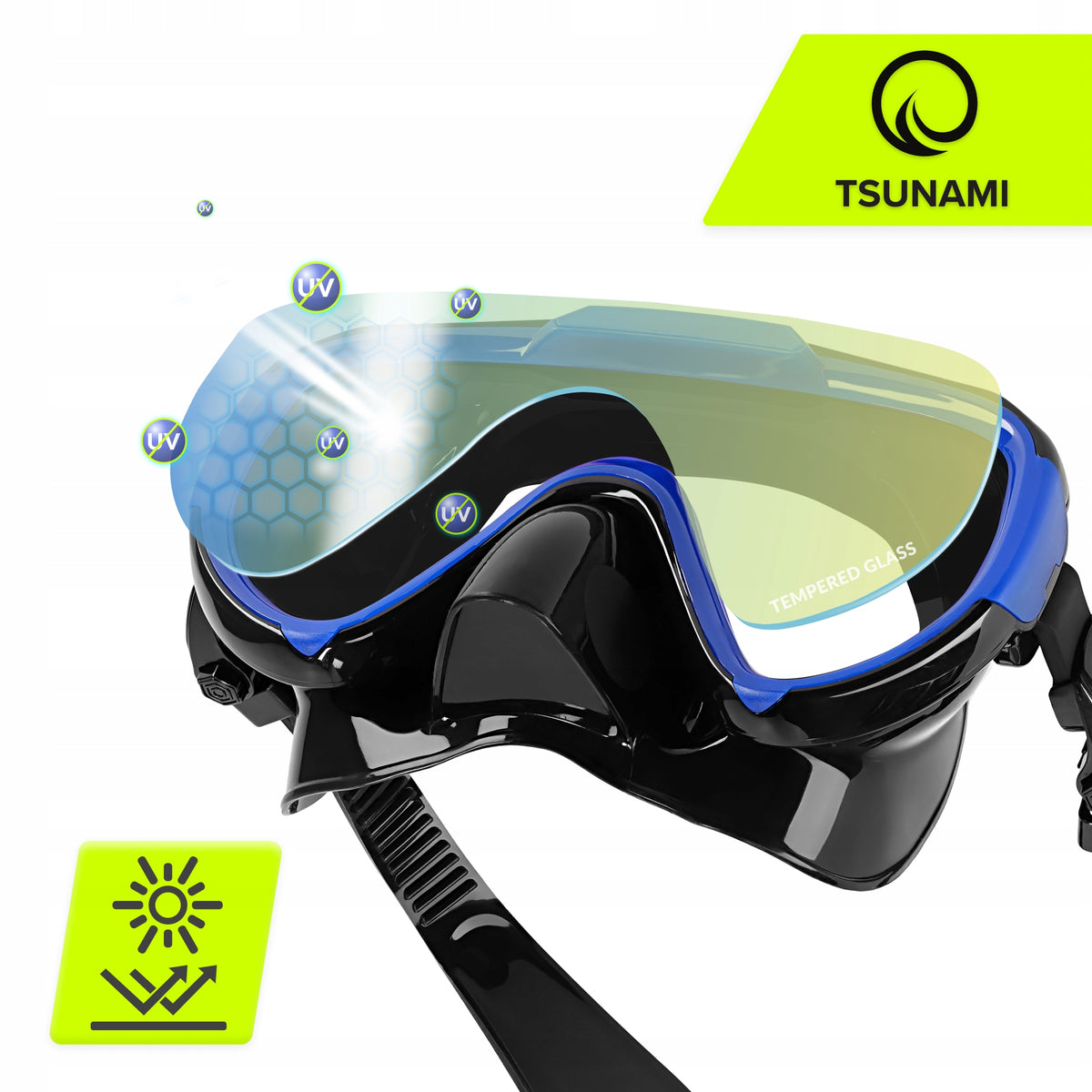 SWIMMING MASK GLASSES DIVING GOGGLES WITH SNORKEL WATER TUBE Color blue