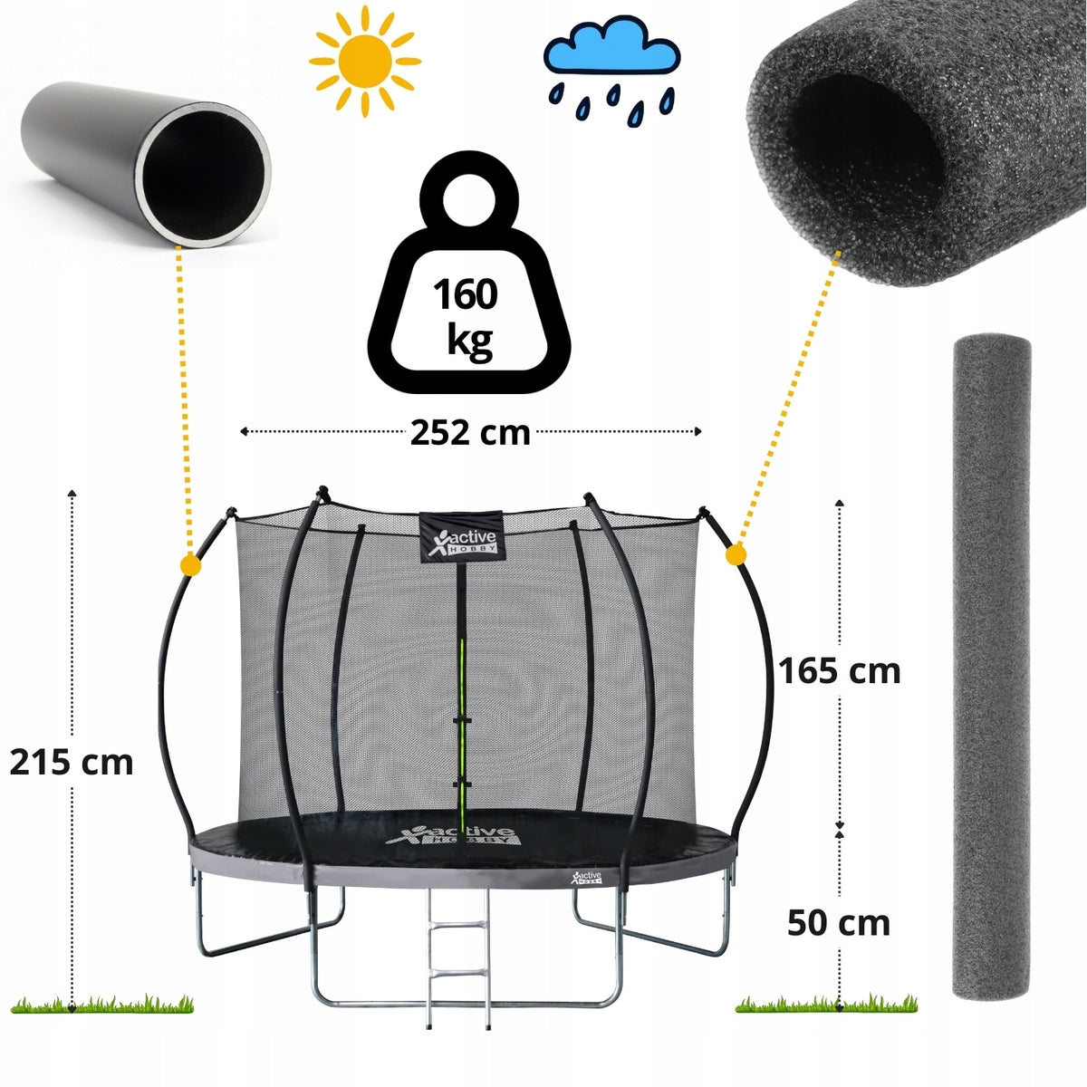 Safe Garden Trampoline for Children 8FT 252cm Indoor Mesh Ladder Packaging status original
