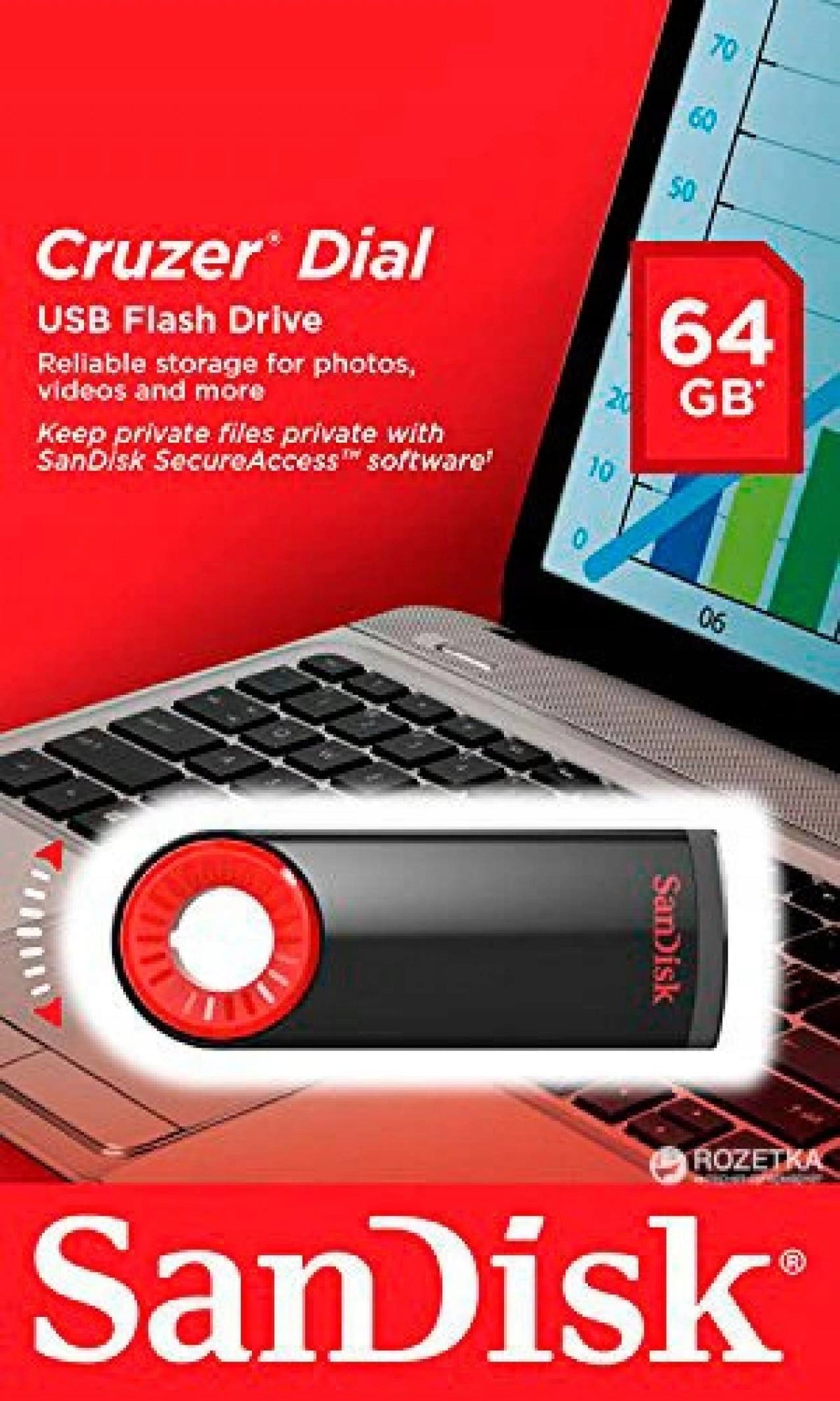 SanDisk Cruzer Dial 64GB USB Flash Drive Packaging status original