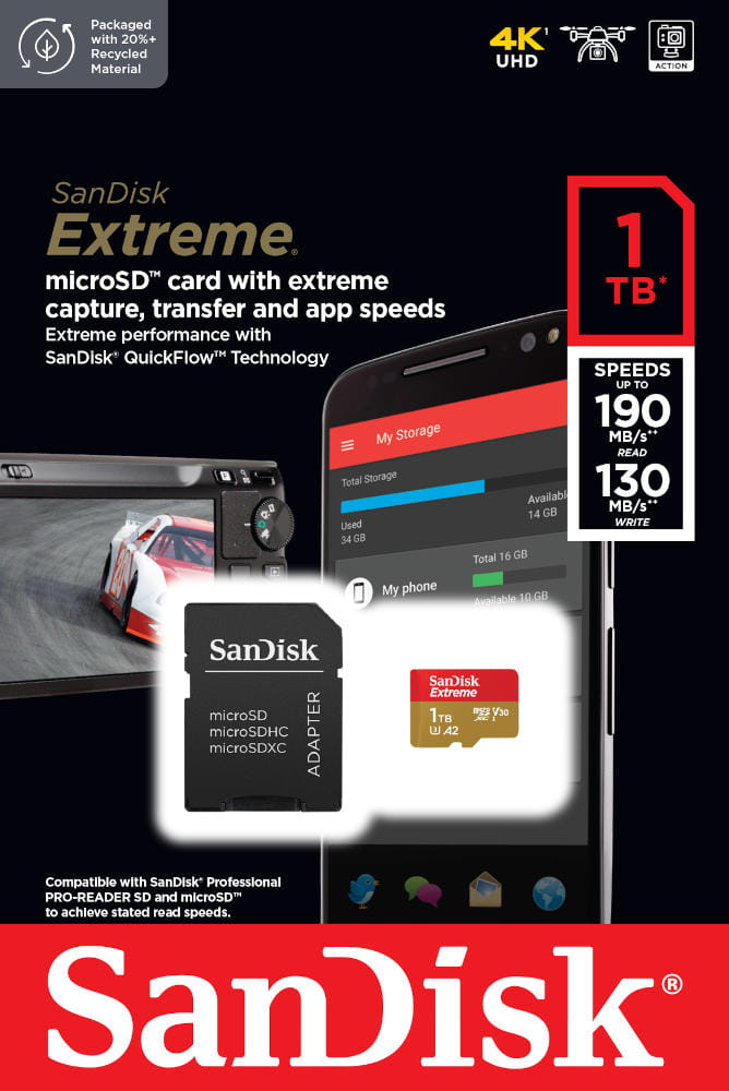SanDisk Extreme micro SDXC 1TB 190/130 MBs Memory Card Manufacturer code SDSQXAV-1T00-GN6MA