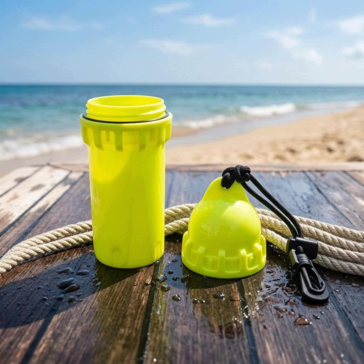 Sealed Waterproof Container with Clip | Compact Fluorescent Yellow Packaging status original
