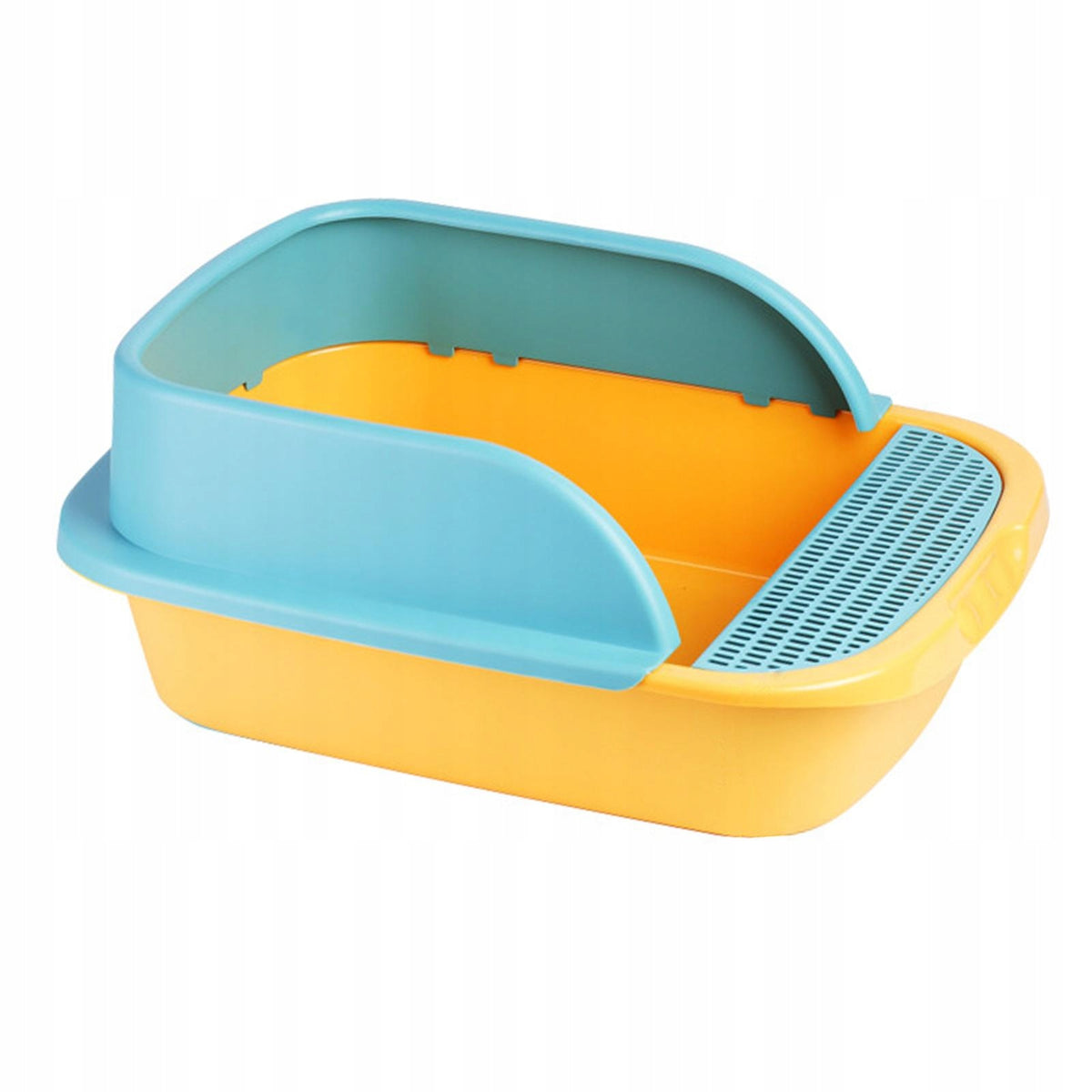 Semi Enclosed Cat Litter Box Sandbox High Sided Rim Easy Cleaning Yellow