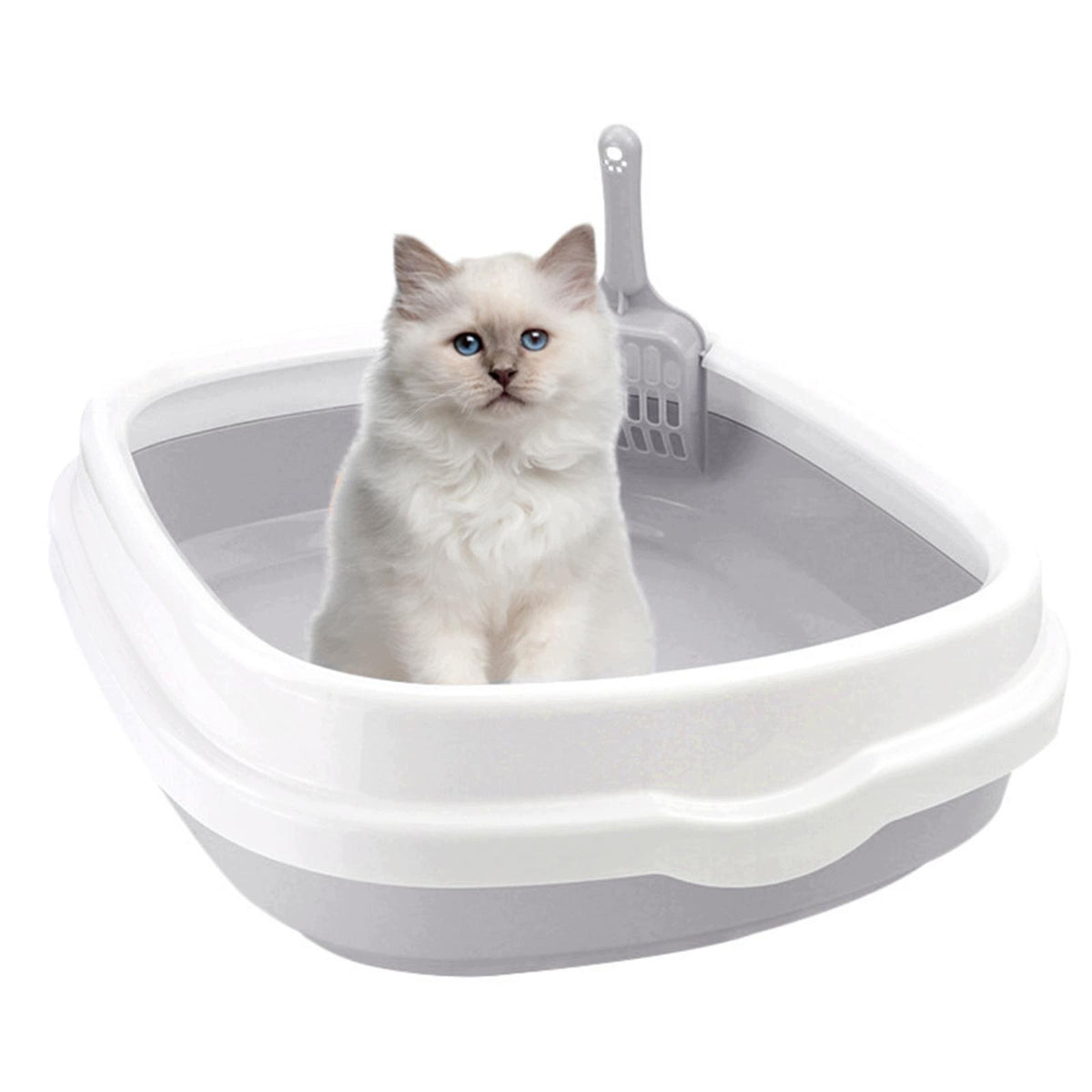 Semi Enclosed Cat , with Surrounded Top Frame Tray Bedpan, Easy Gray Large