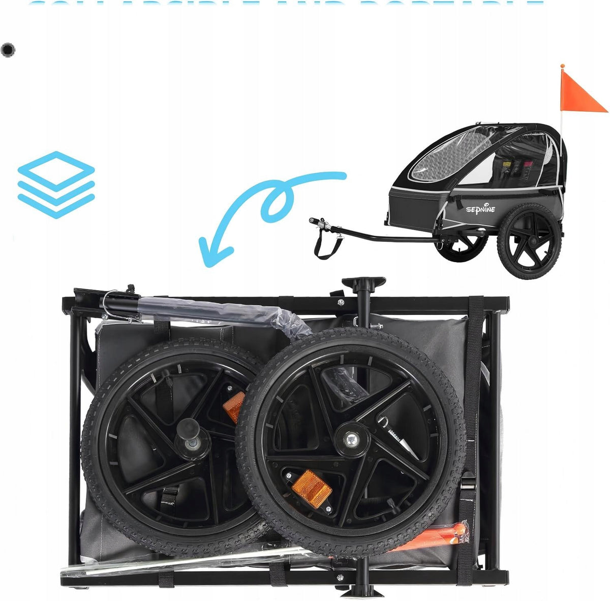 Sepnine Foldable Children's Bike Trailer Suitable For Kid black Packaging status original