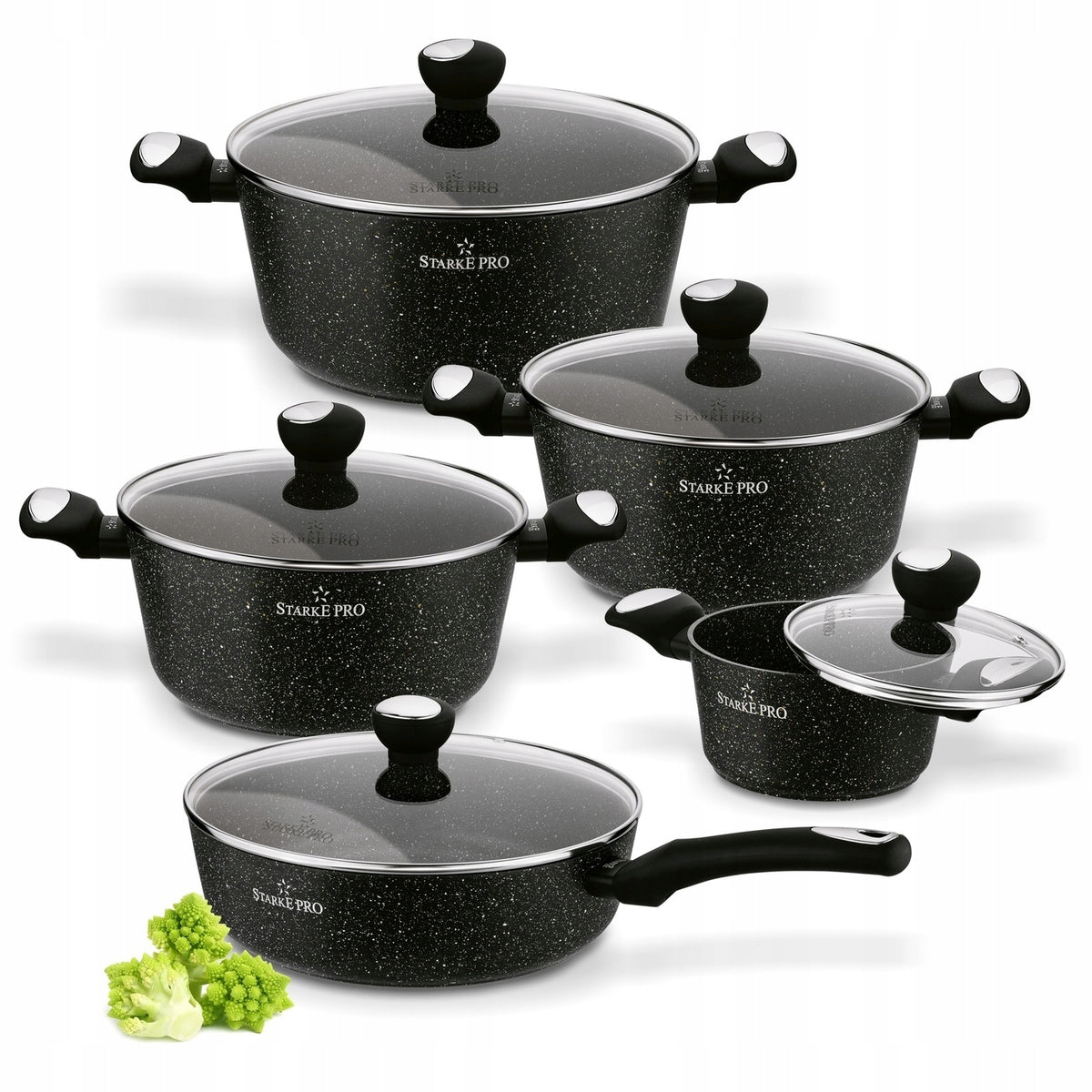 Set POT PAN Lids INDUCTION Starke Pro Strappo Marble 10 el