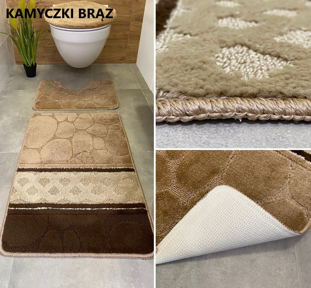 Set of 3-Piece Bathroom Rug Rubberized Quick Drying Mix of Patterns Manufacturer code 5905476960672