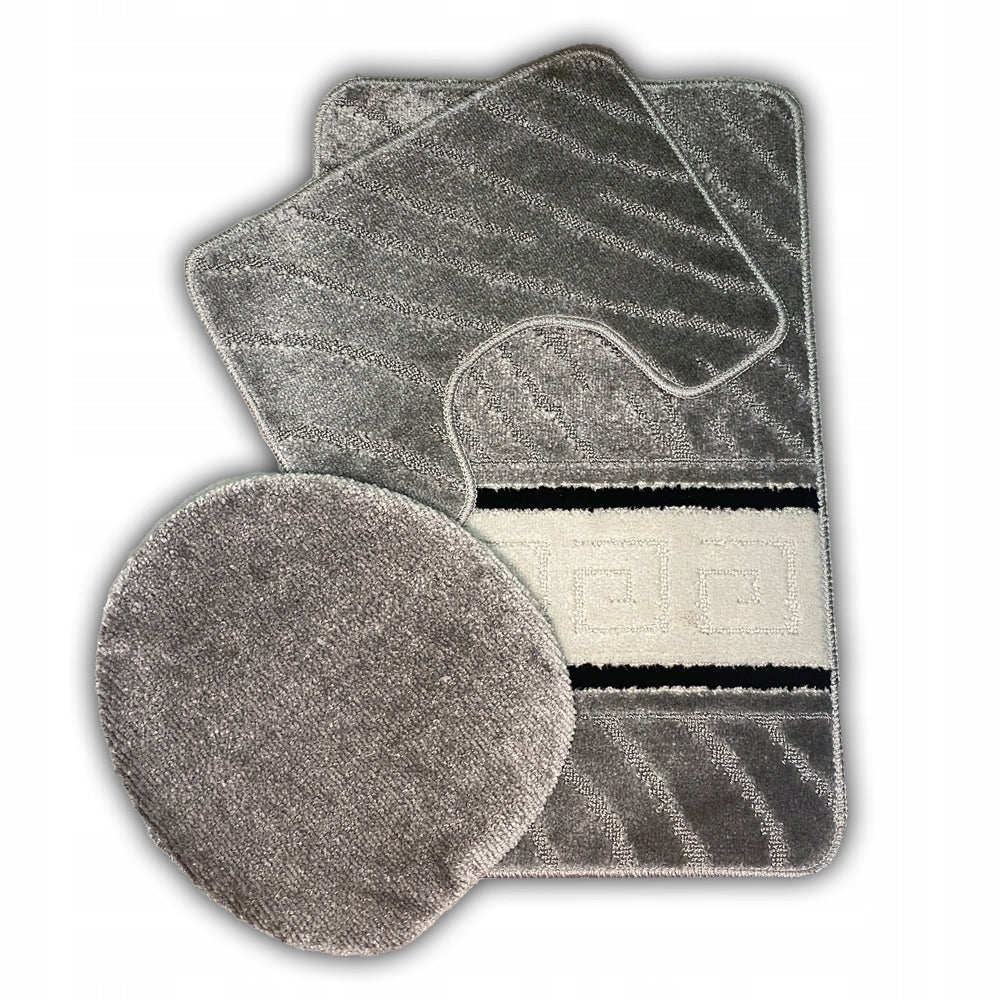 Set of 3-Piece Bathroom Rug Rubberized Quick Drying Mix of Patterns