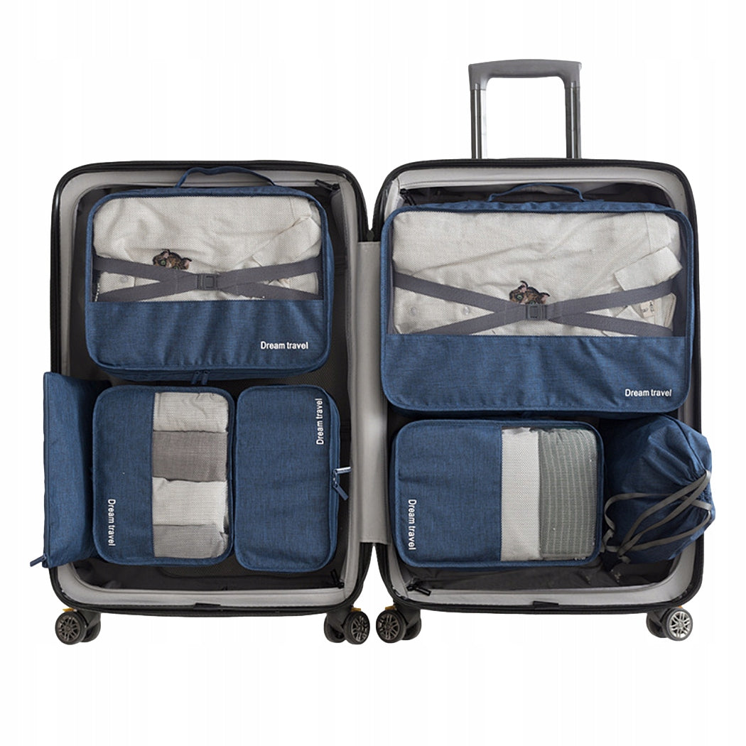 Set of 7 Suitcase Travel Organizers Waterproof RYANAIR Navy Blue