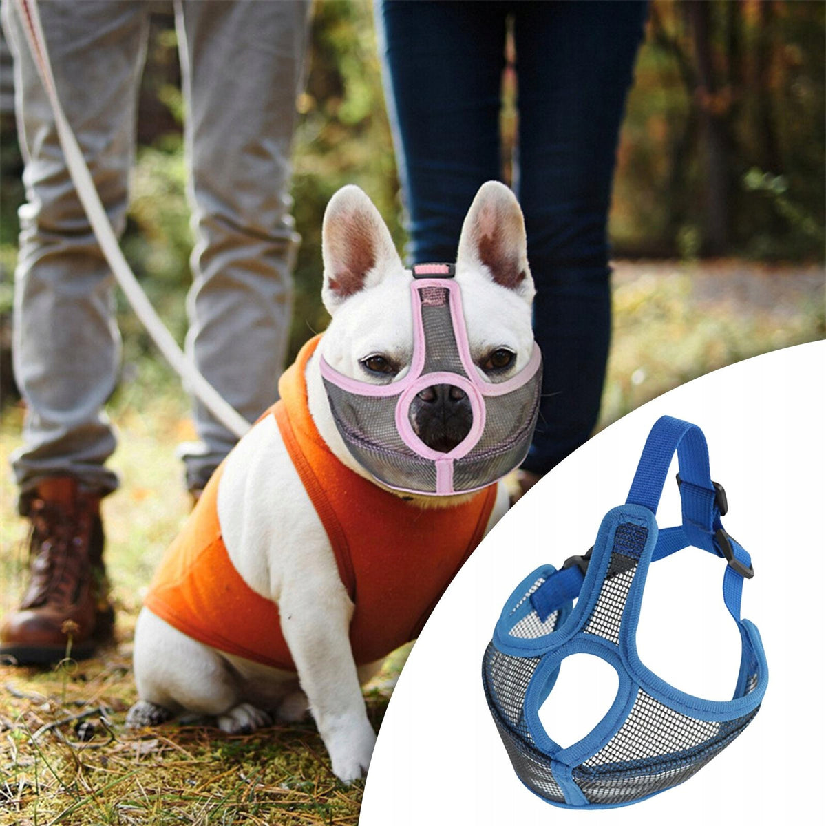 Short Snout Muzzle, Dog Mask Adjustable Grooming Tools Soft Blue L