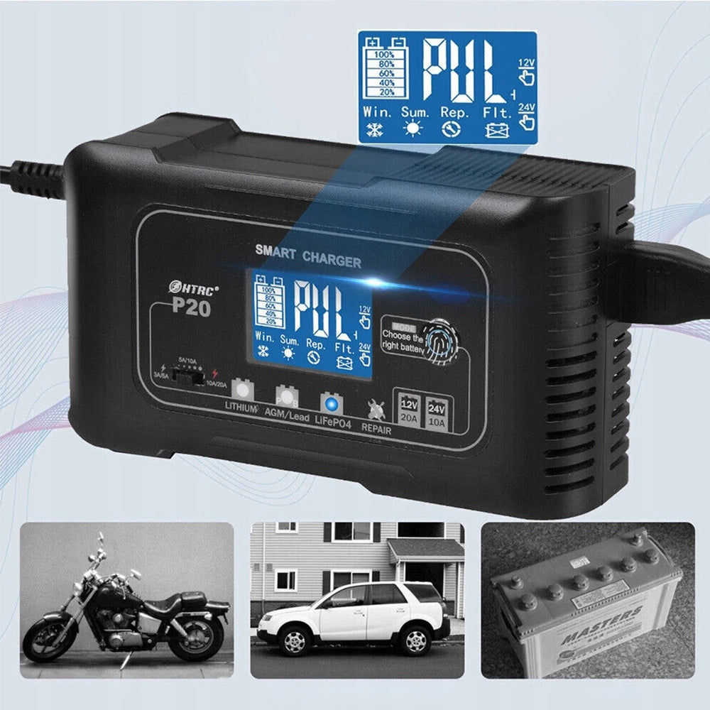 Smart Automatic Car Battery Charger 12V 24V LCD Touch Screen Repair Charger