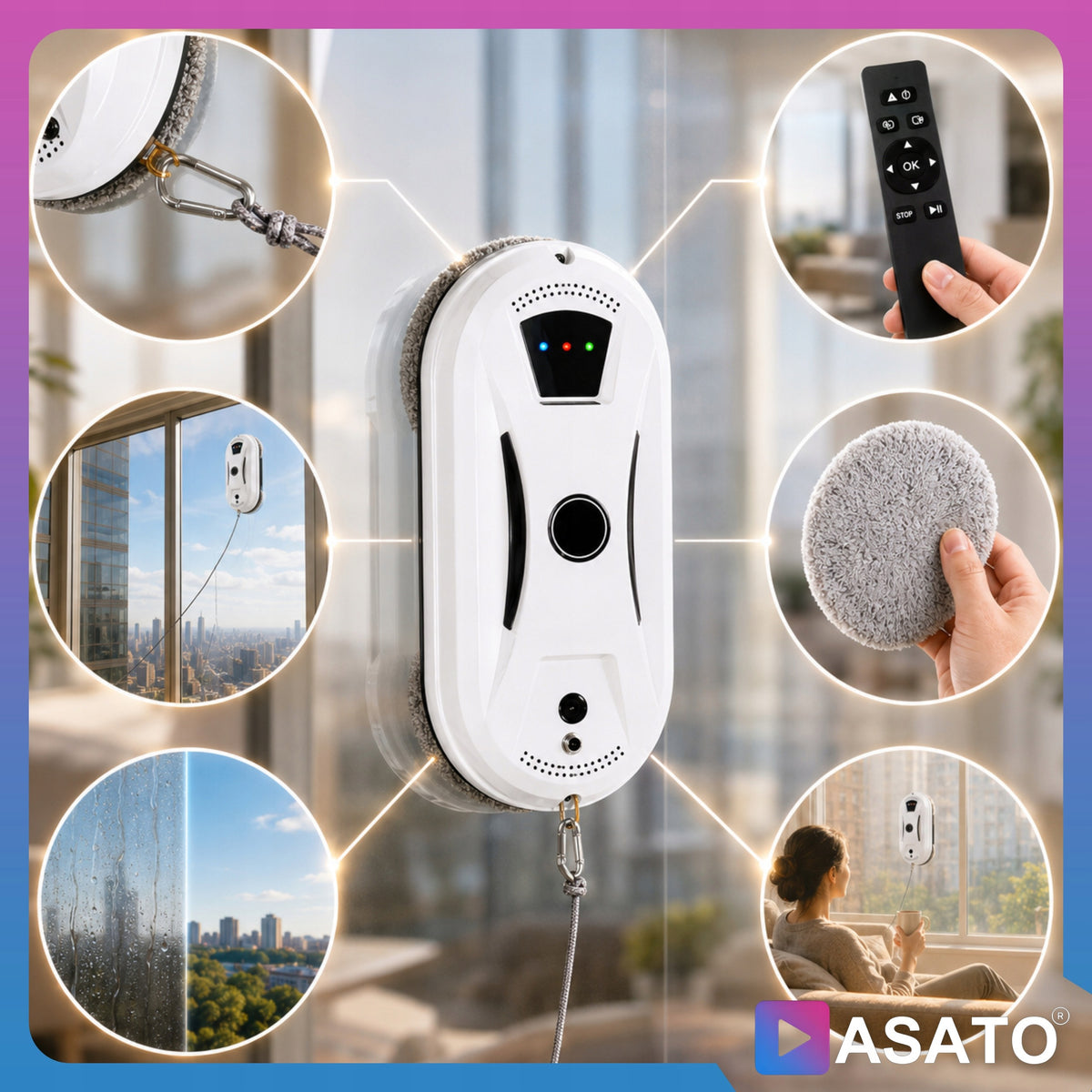 Smart Window Cleaning Robot Glass Remote Control Automatic 10 Overlays Packaging status original