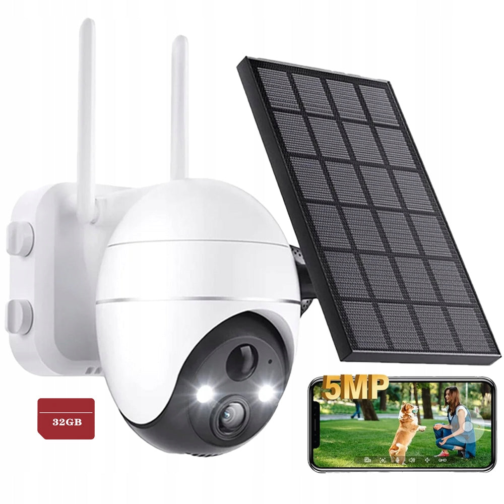Solar Camera Outdoor IP WiFi Rotating 5MPX Security Camera With 32GB