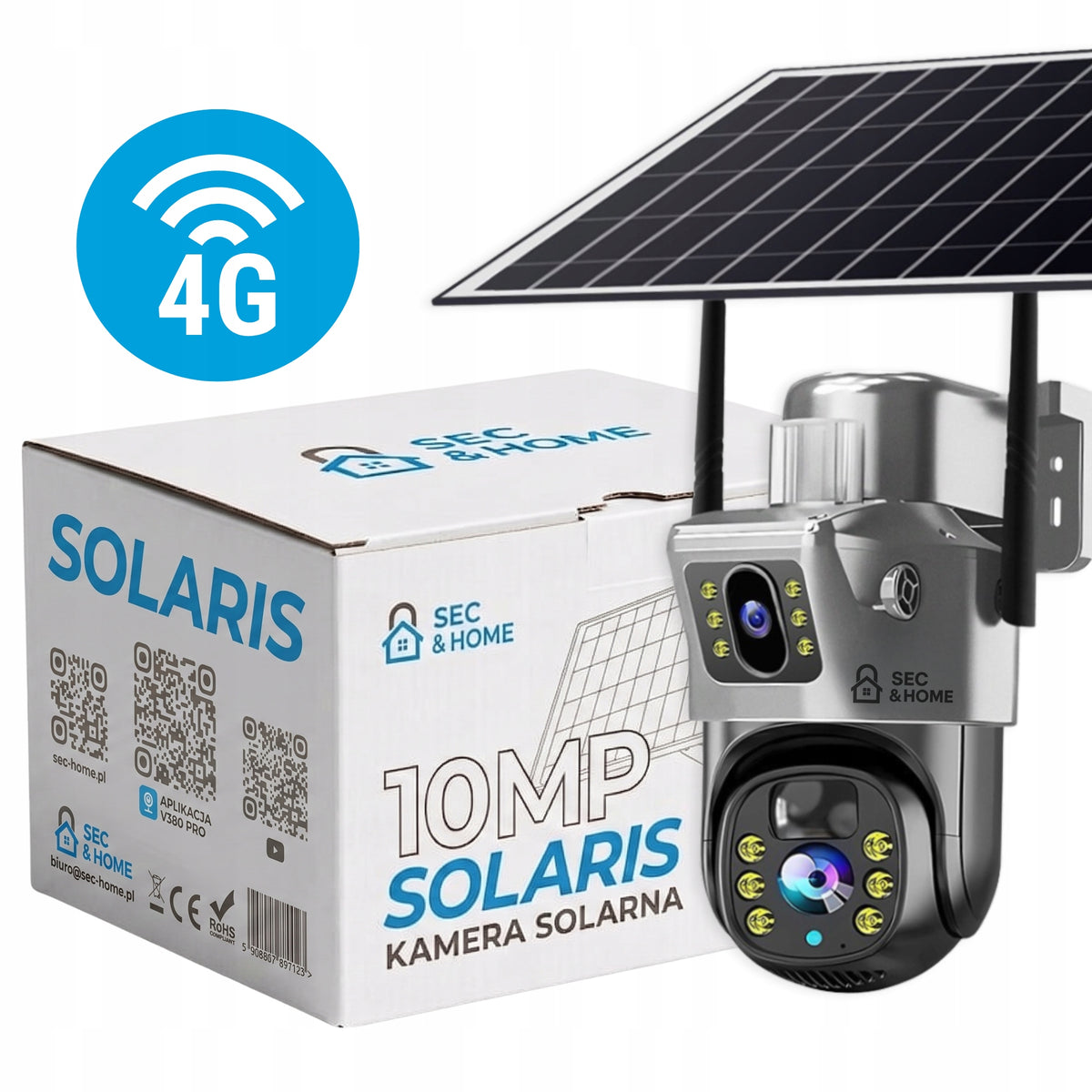 Solar Camera for Sim Card 10MPx Wireless Outdoor Rotating 4G LTE