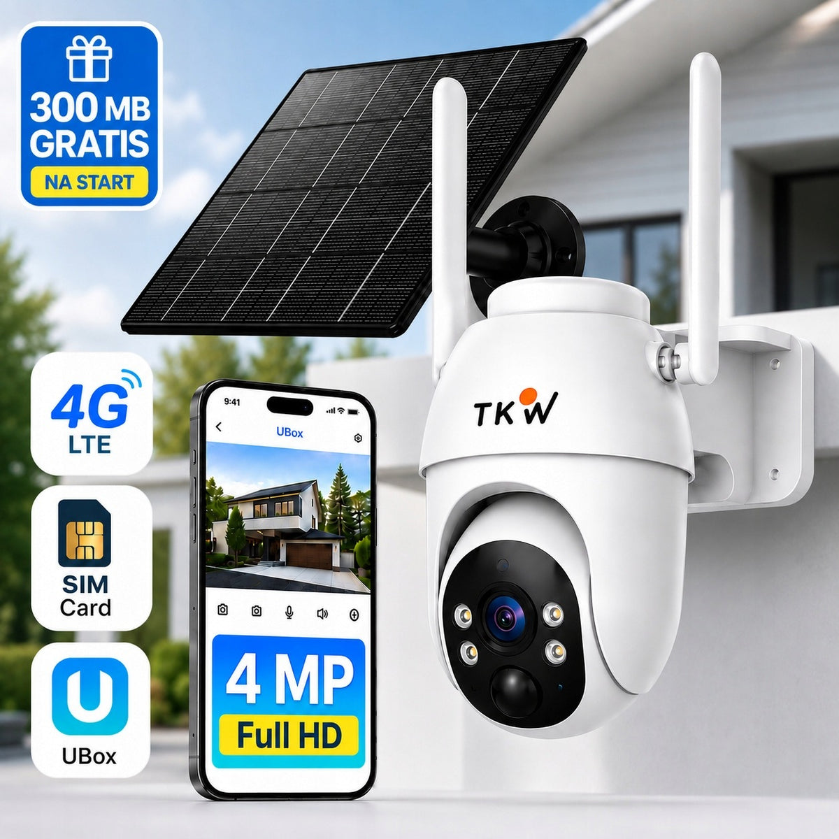 Solar Rotating PTZ Camera 4G LTE Outdoor 4MP SIM IP65 AI Monitoring