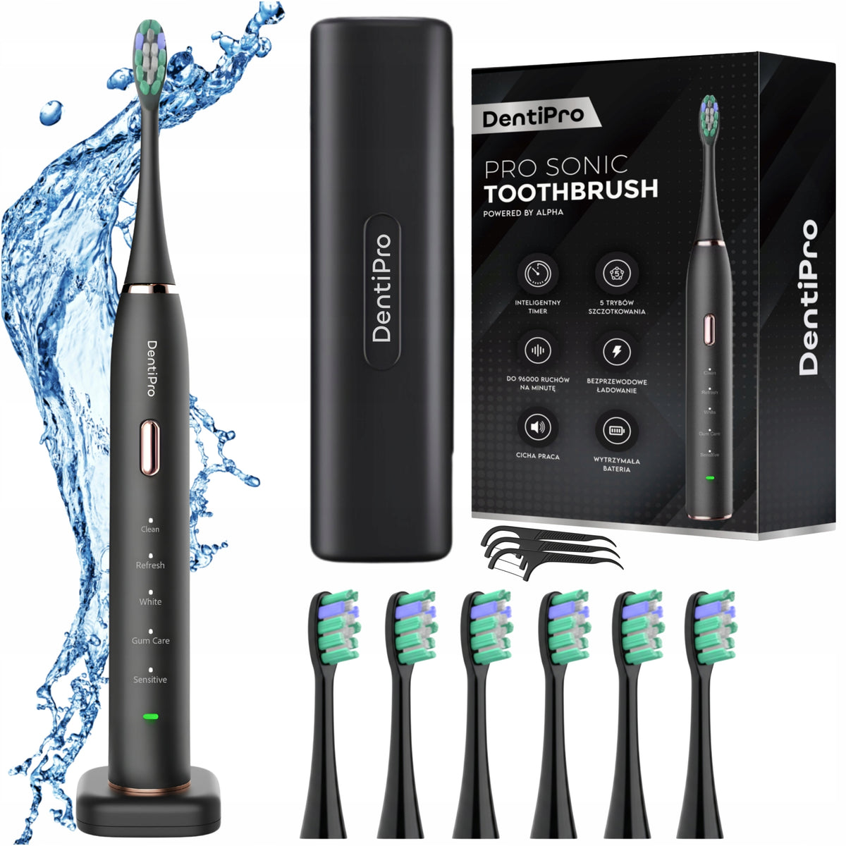 Sonic Electric Toothbrush Set Pouch + 6 Tips INDUCTION