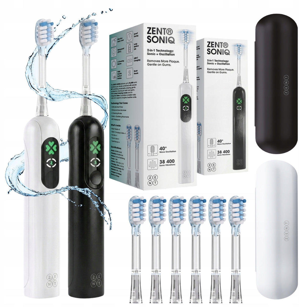 Sonic Toothbrush Set of 2 for Electric Teeth 8 Tips Pouch