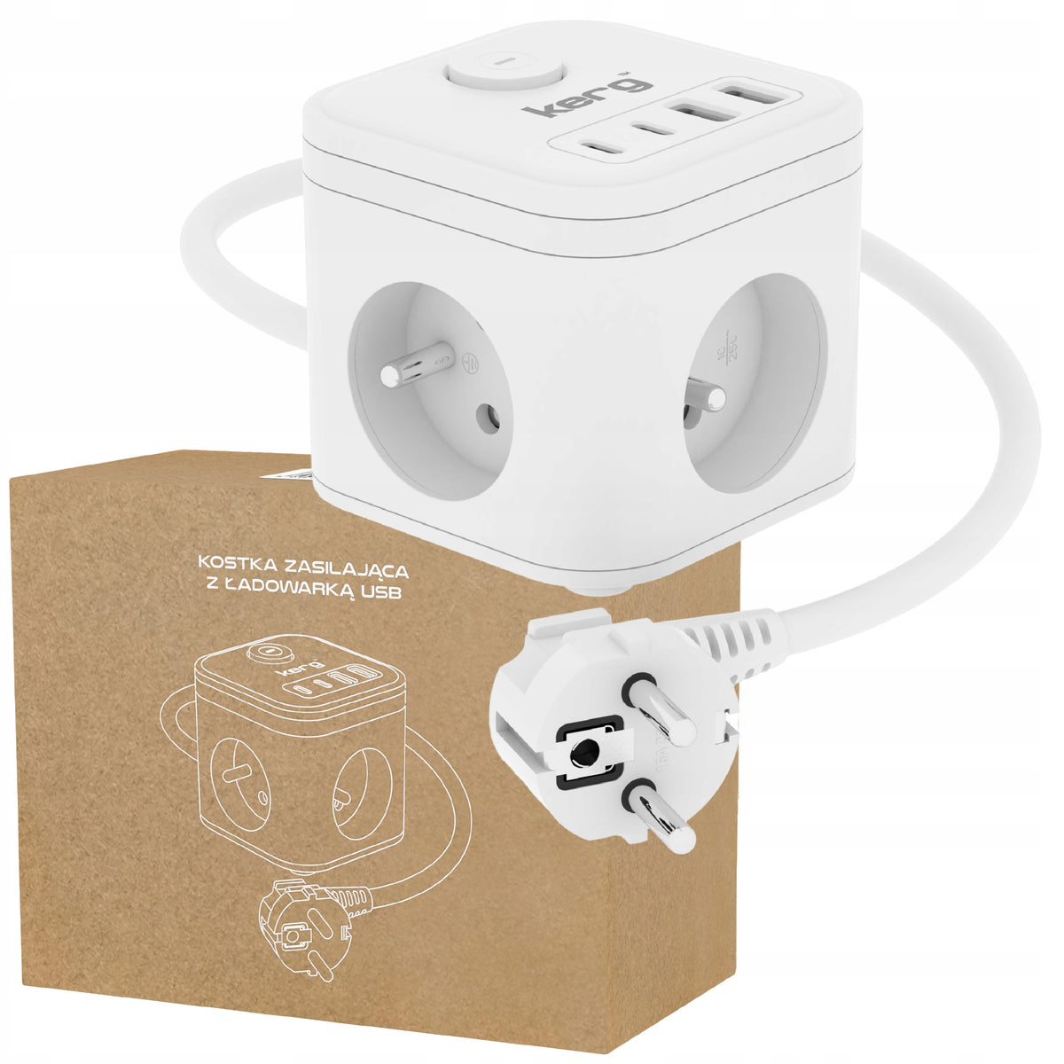 Splitter Power Cube Thief Splitter 3 Socket USB Kerg