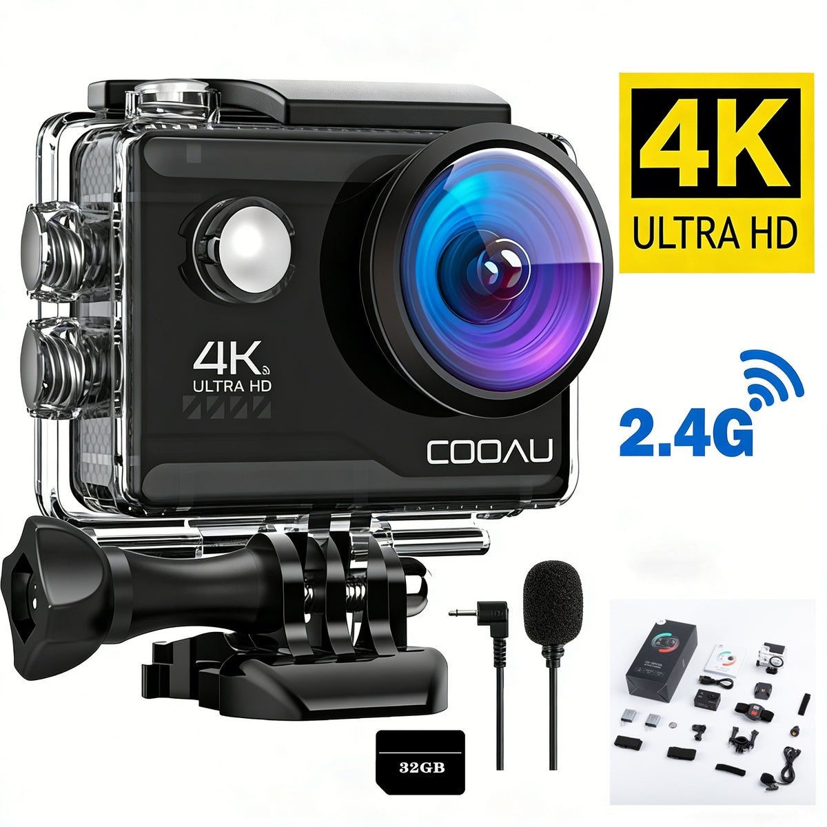 Sports Camera 4K 60FPS 20MP Waterproof Camera with 32G Card