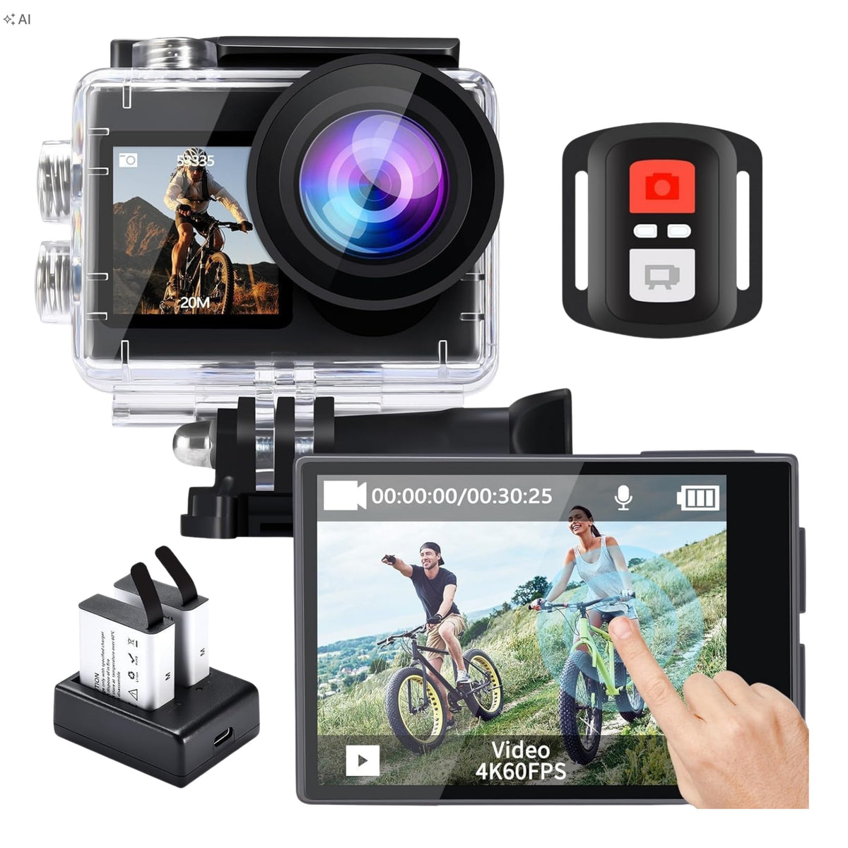 Sports camera ICEFOX 4K 60FPS 20MP WiFi EIS 30m Remote control 170°