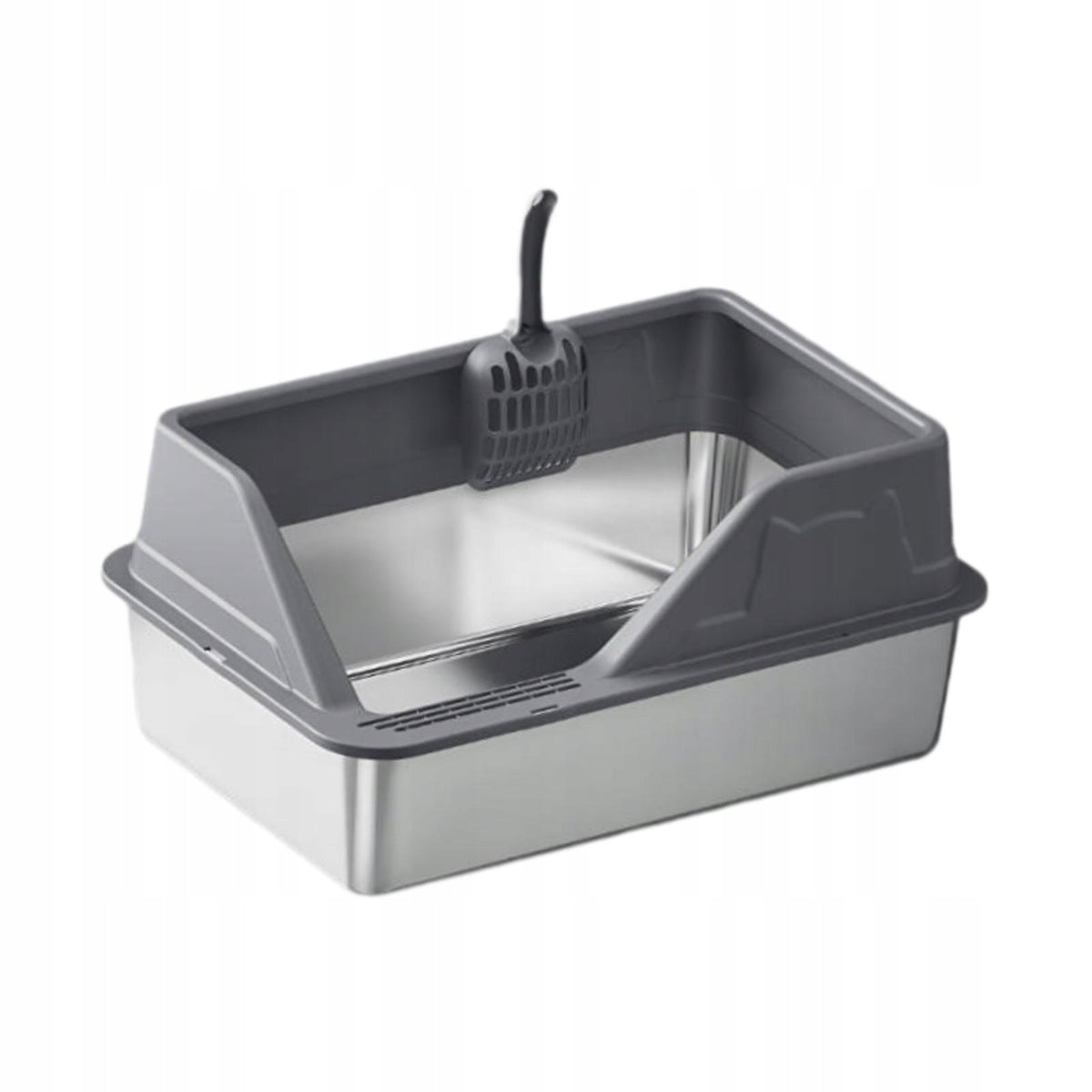 Stainless Steel Cat Litter Box Cat Bedpan Non Stick Splashproof Deep Gray