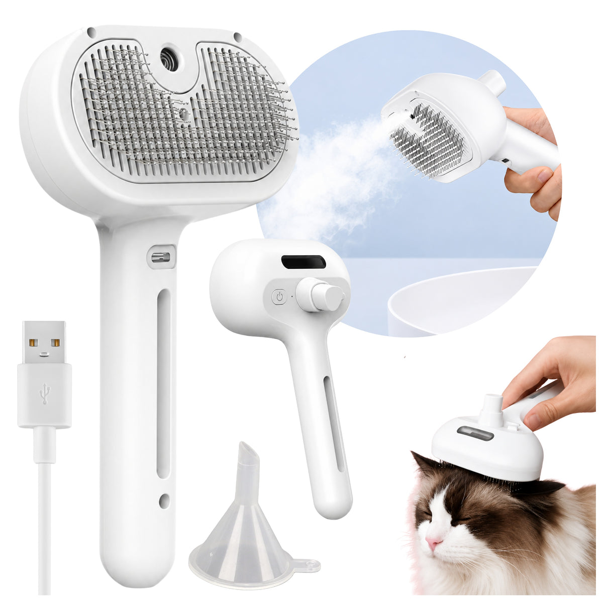 Steam Brush Electric Cat Dog USB FOR COMBING HAIR CARE